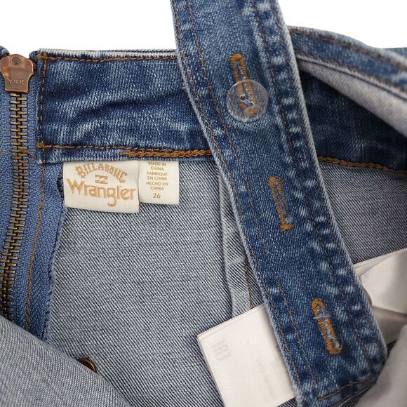 Billabong x Wrangler Sun Western Overalls Womens 26 Blue Raw Hem Stretch Denim - Picture 7 of 13